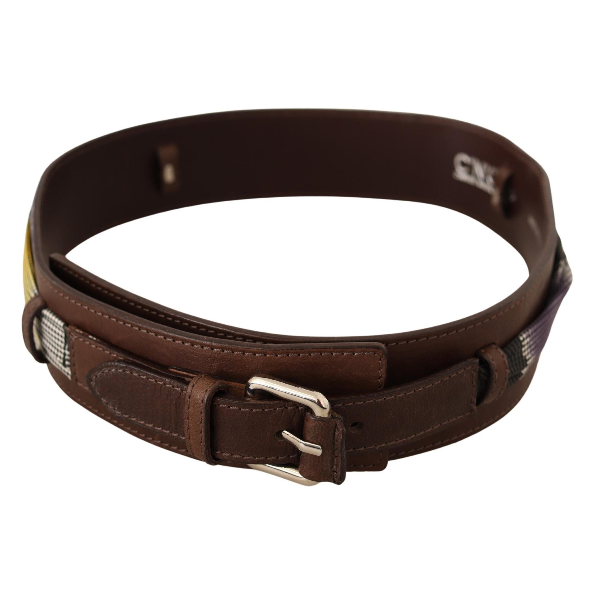 Costume National Brown Leather Silver Buckle Belt