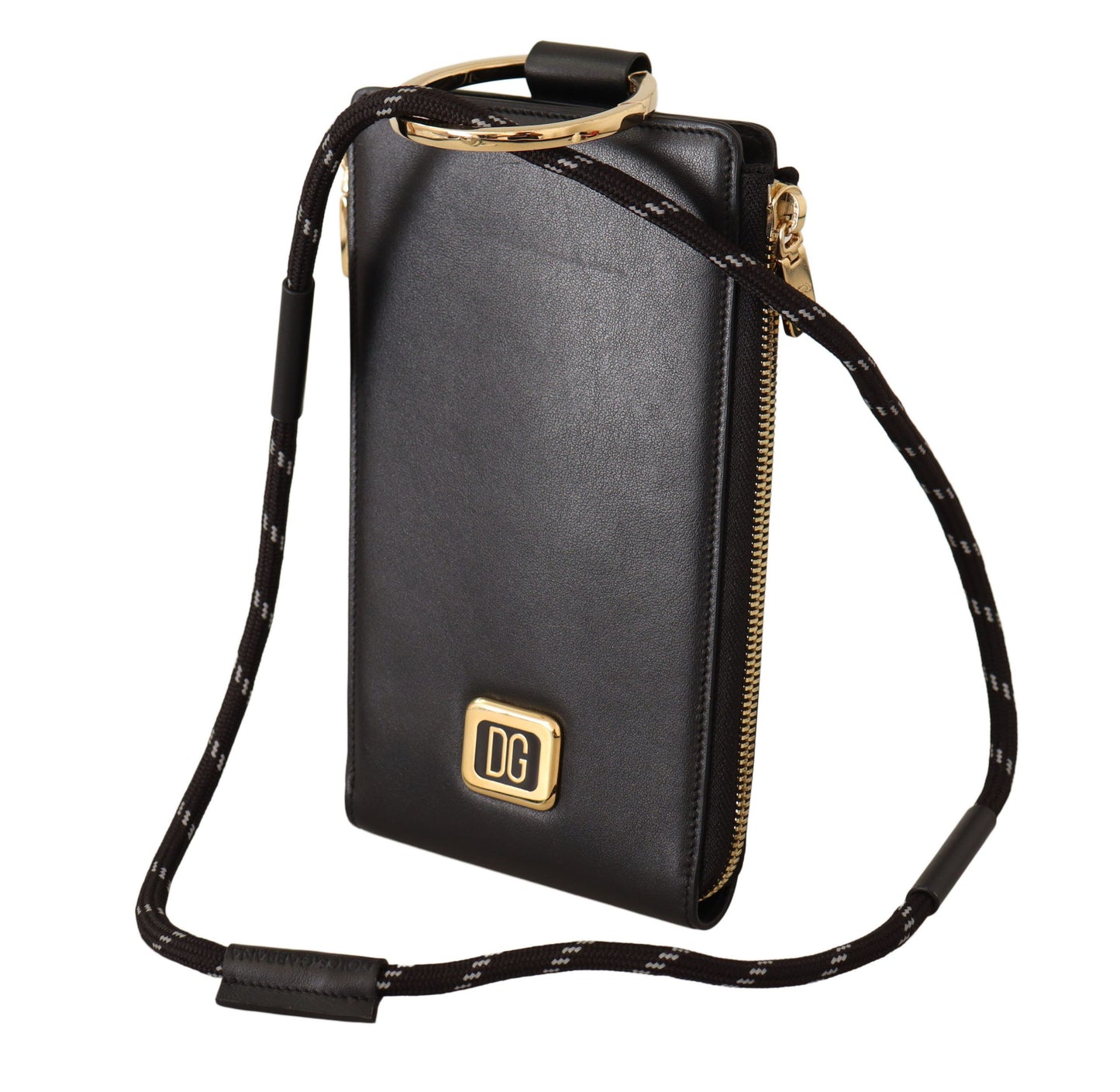 Dolce & Gabbana Black Leather Logo Plaque Neck Strap Card Coin Wallet Dolce & Gabbana