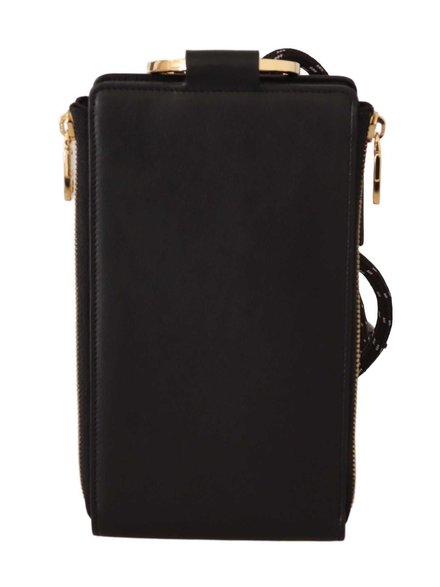 Dolce & Gabbana Black Leather Logo Plaque Neck Strap Card Coin Wallet Dolce & Gabbana