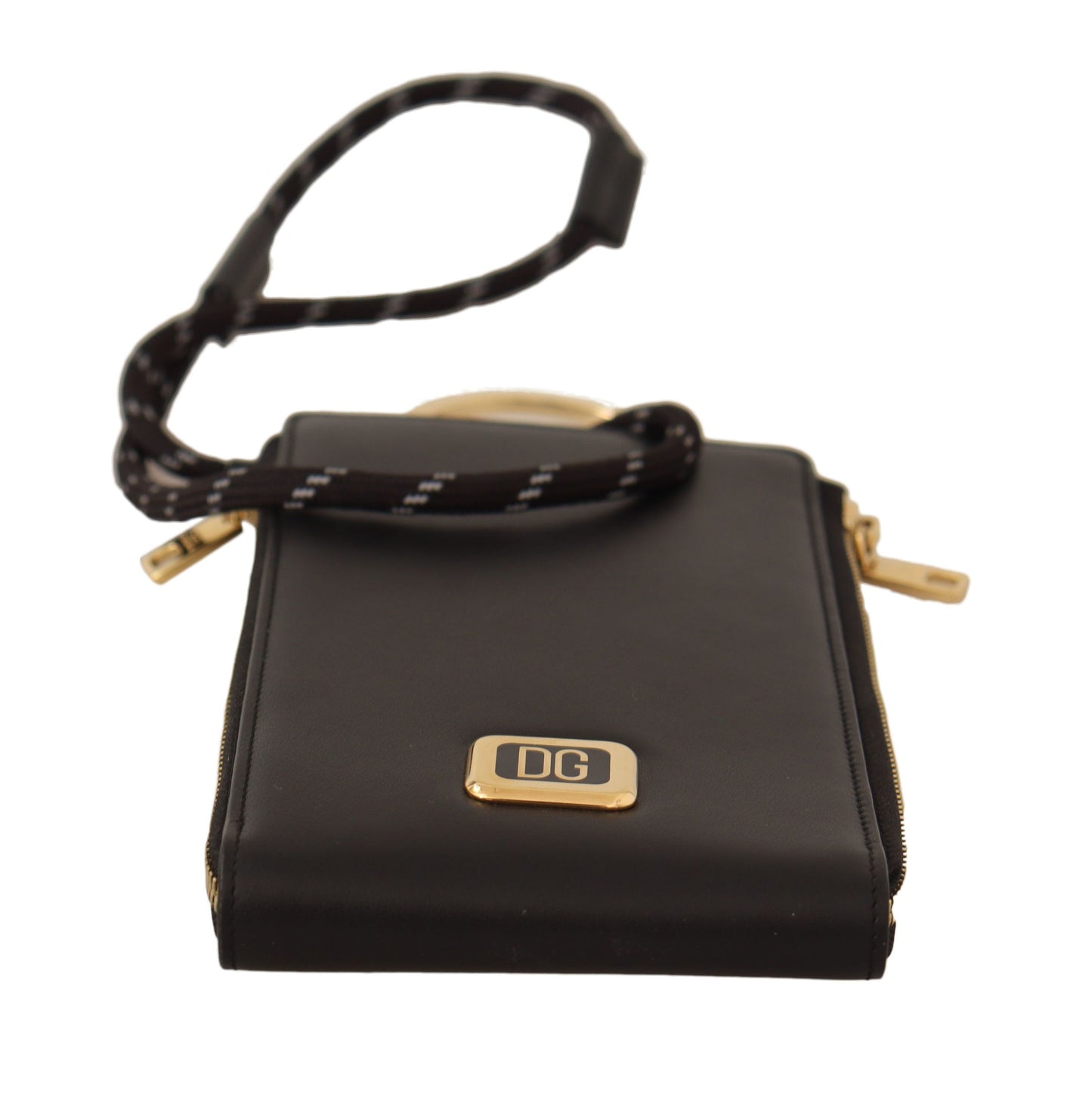 Dolce & Gabbana Black Leather Logo Plaque Neck Strap Card Coin Wallet Dolce & Gabbana