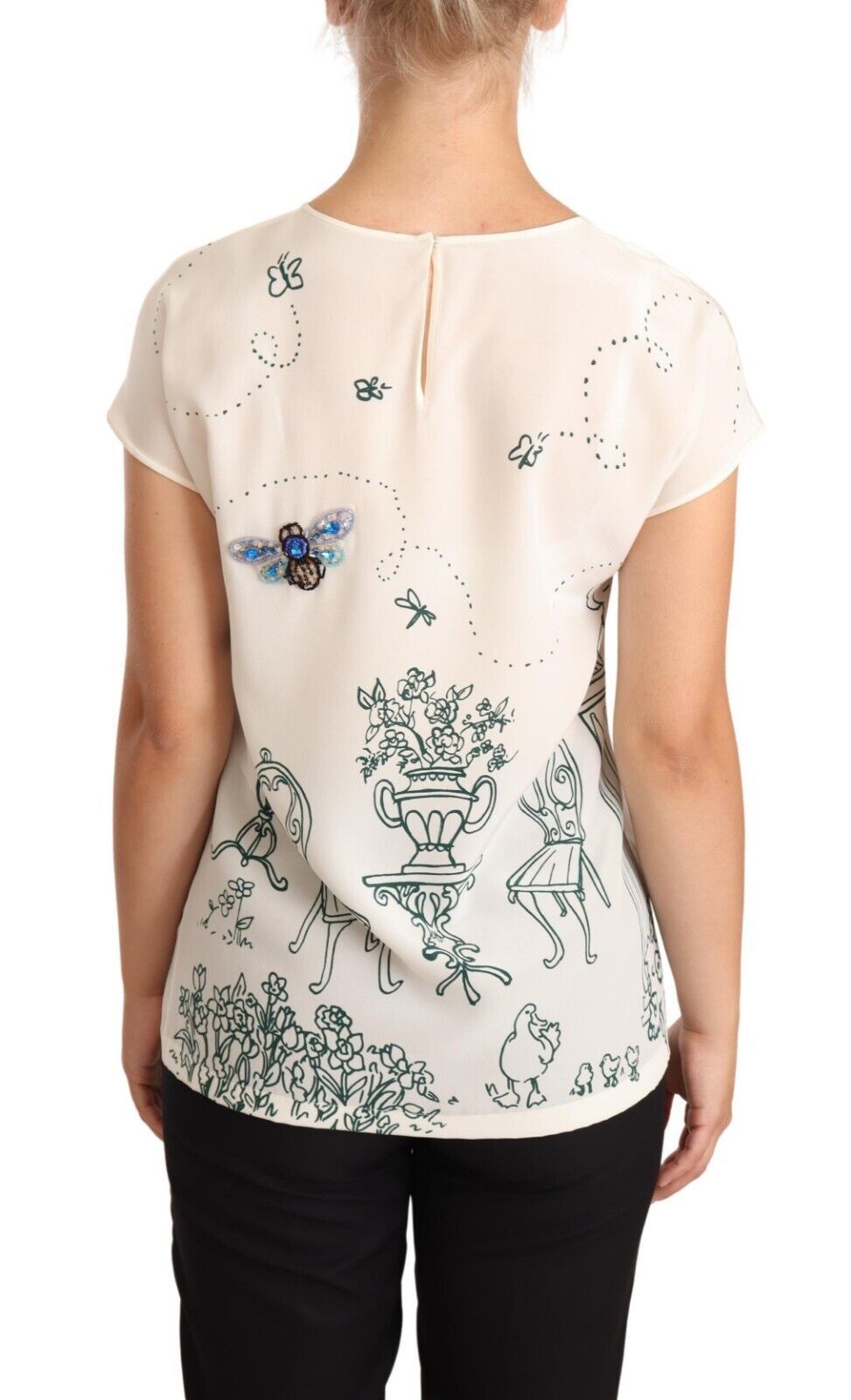 Dolce & Gabbana White Silk Garden Fountain T-Shirt Blouse Dolce & Gabbana