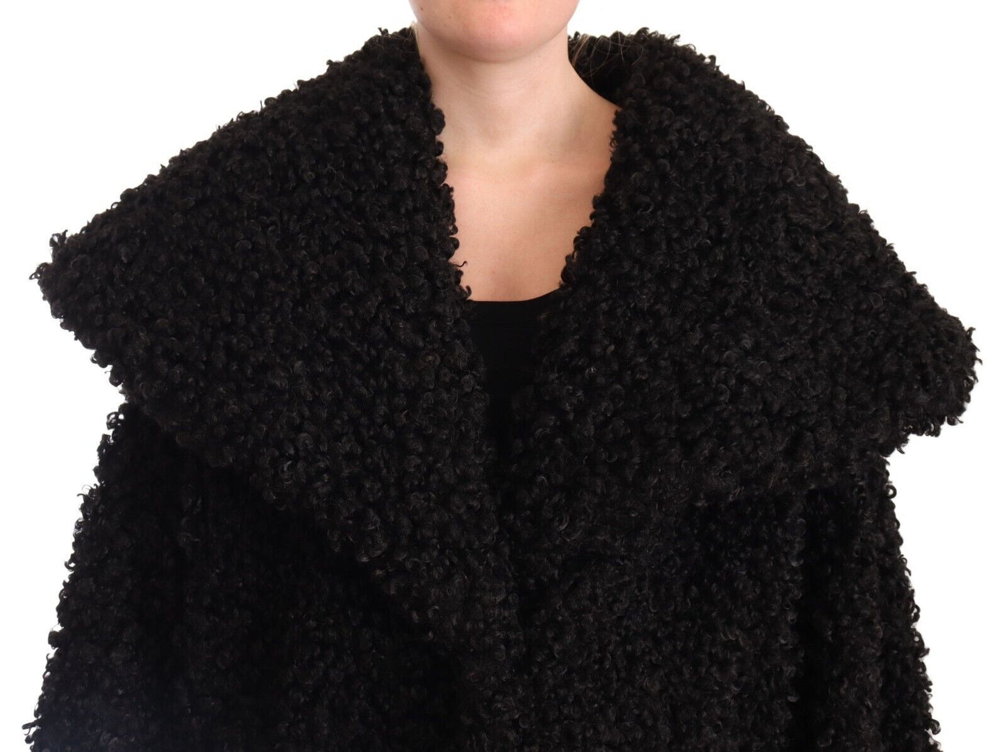 Dolce & Gabbana Black Polyester Fur Trench Coat Jacket Dolce & Gabbana
