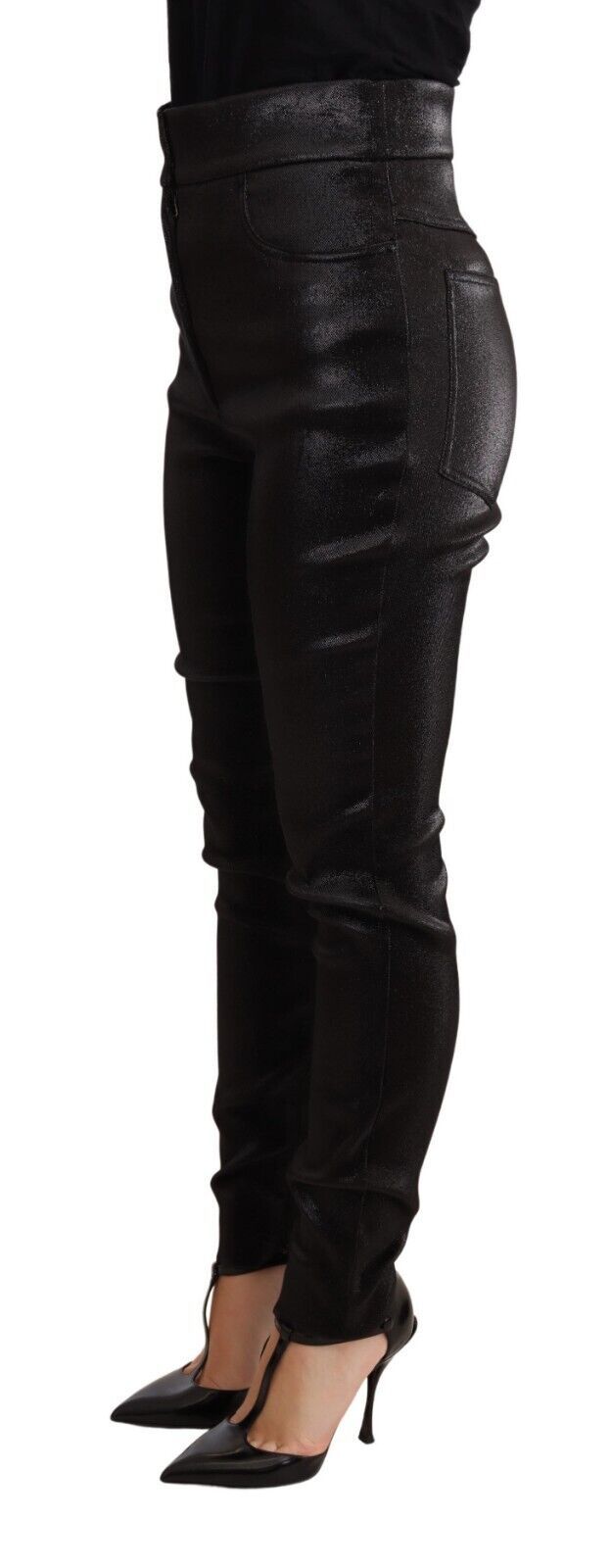 Dolce & Gabbana Black Silver Lurex Thread Cotton Stretch Pants Dolce & Gabbana