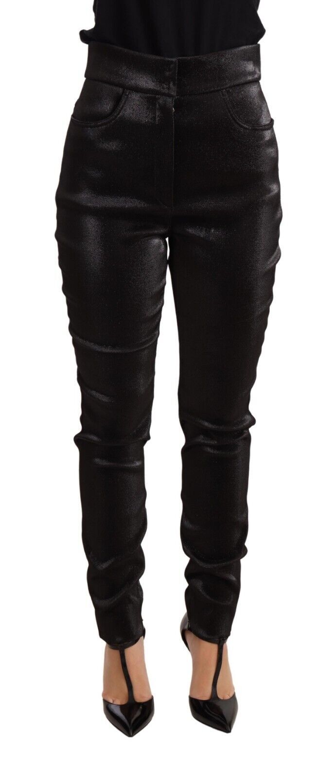 Dolce & Gabbana Black Silver Lurex Thread Cotton Stretch Pants Dolce & Gabbana