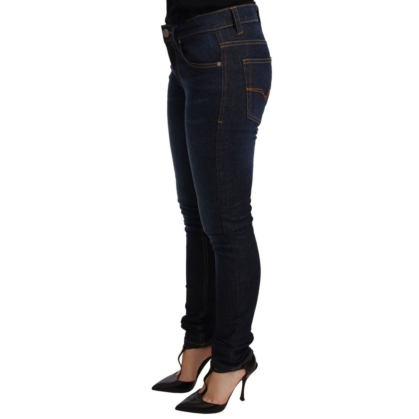 Versace Jeans Dark Blue Cotton Low Waist Skinny Denim Jeans Versace Jeans