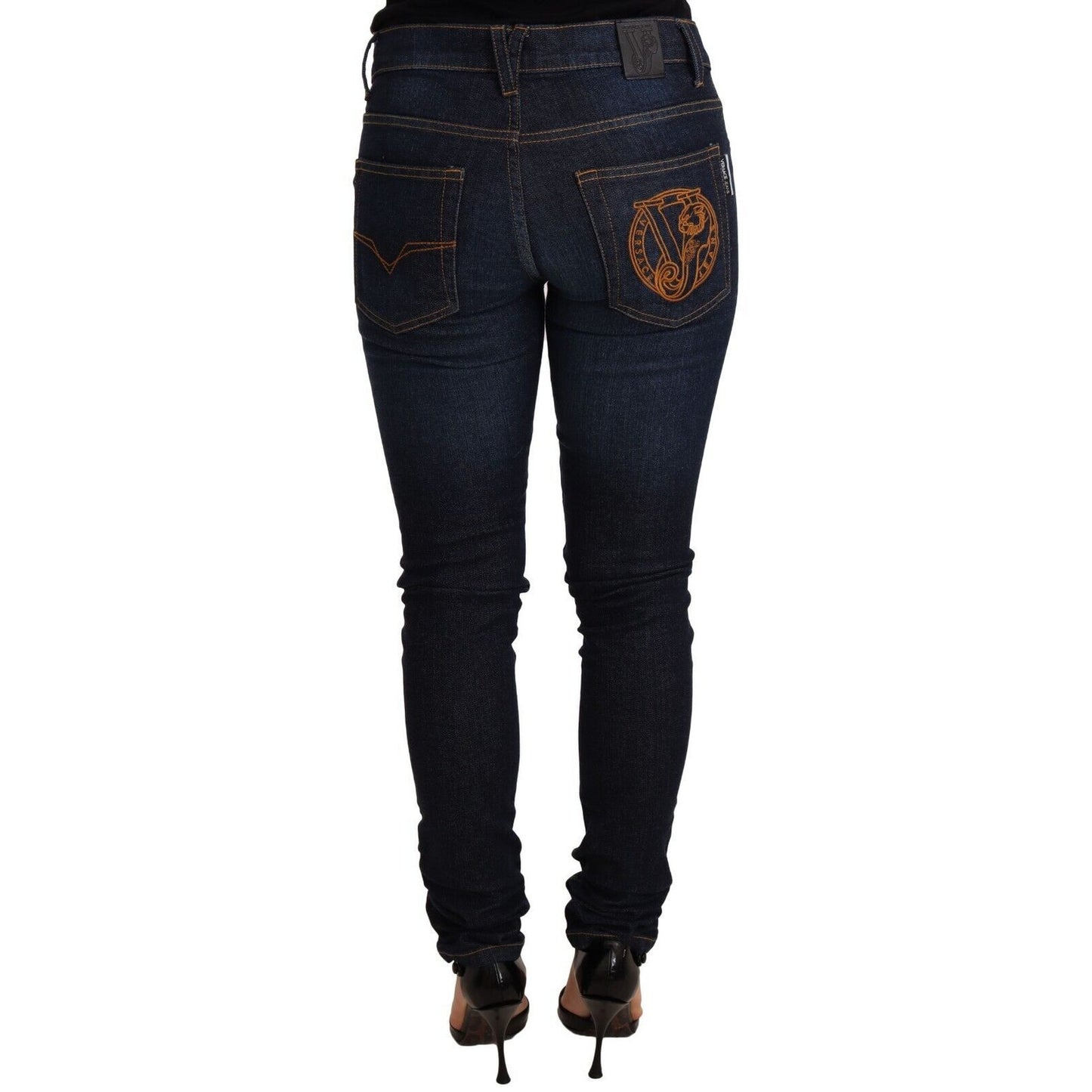 Versace Jeans Dark Blue Cotton Low Waist Skinny Denim Jeans Versace Jeans
