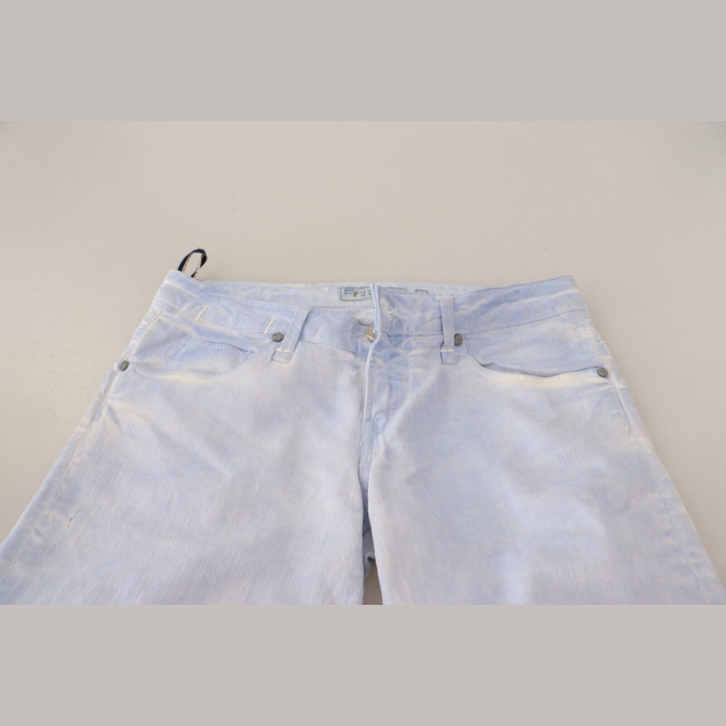 Acht Light Blue Cotton Folded Hem Denim Skinny Women Trouser Jeans Acht