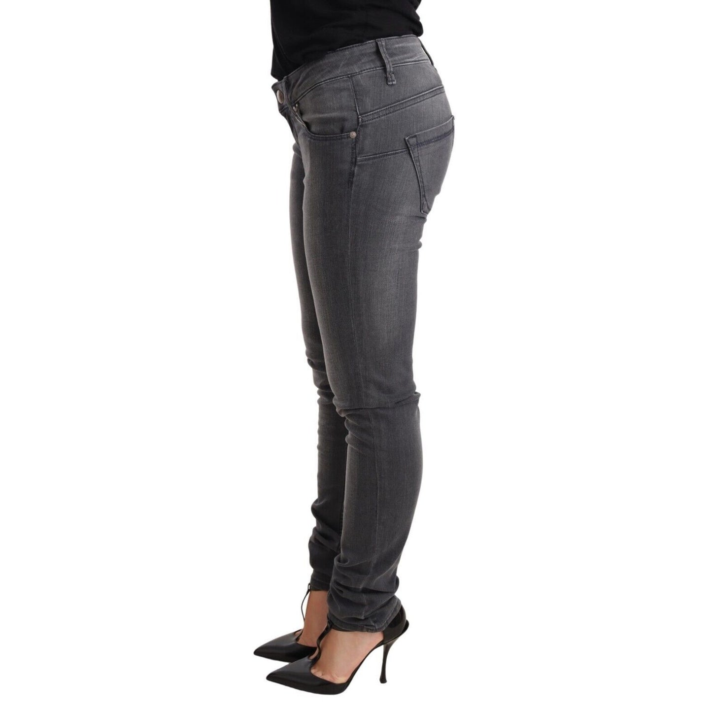 Acht Gray Washed Cotton Slim Fit Low Waist Women Denim Trouser Jeans Acht