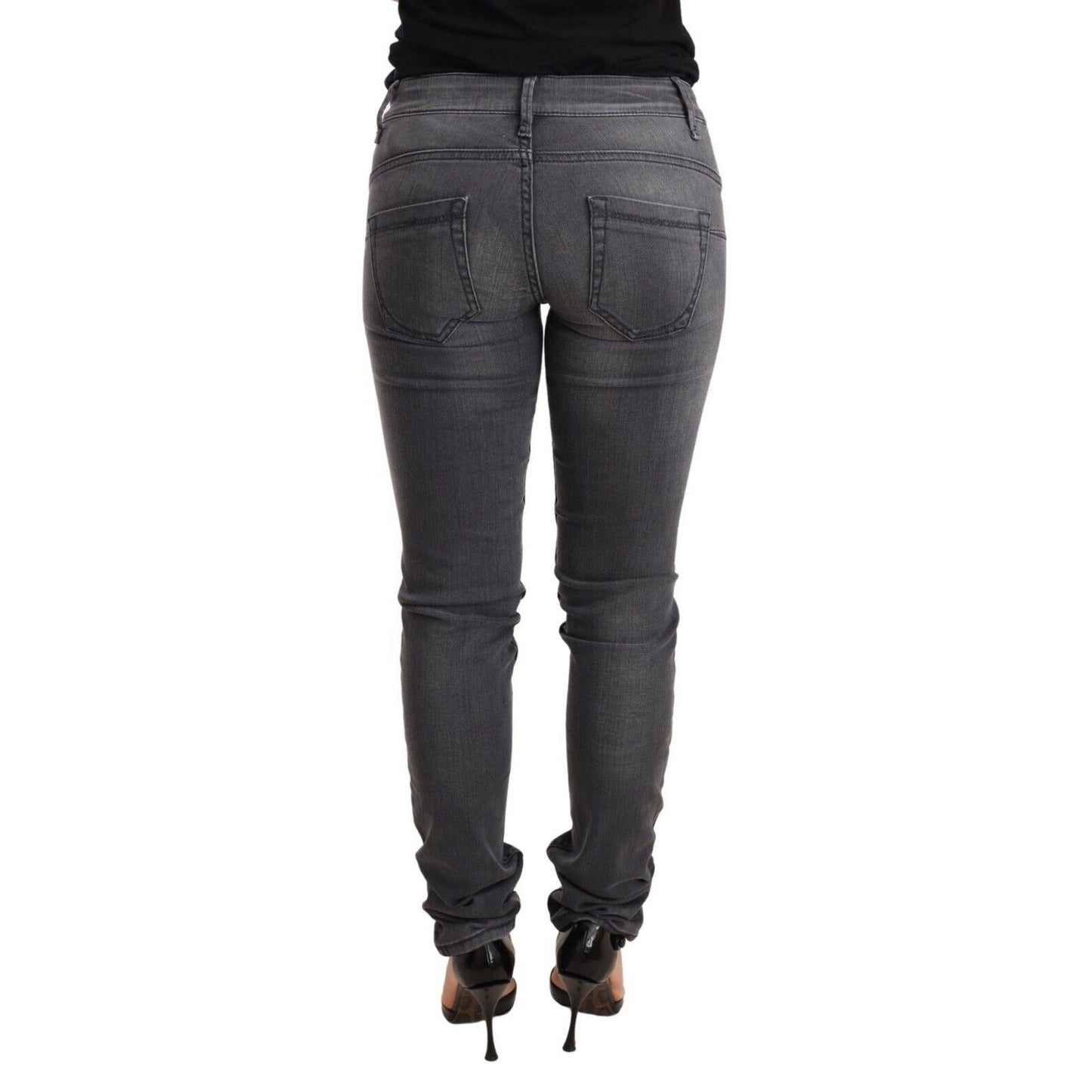 Acht Gray Washed Cotton Slim Fit Low Waist Women Denim Trouser Jeans Acht