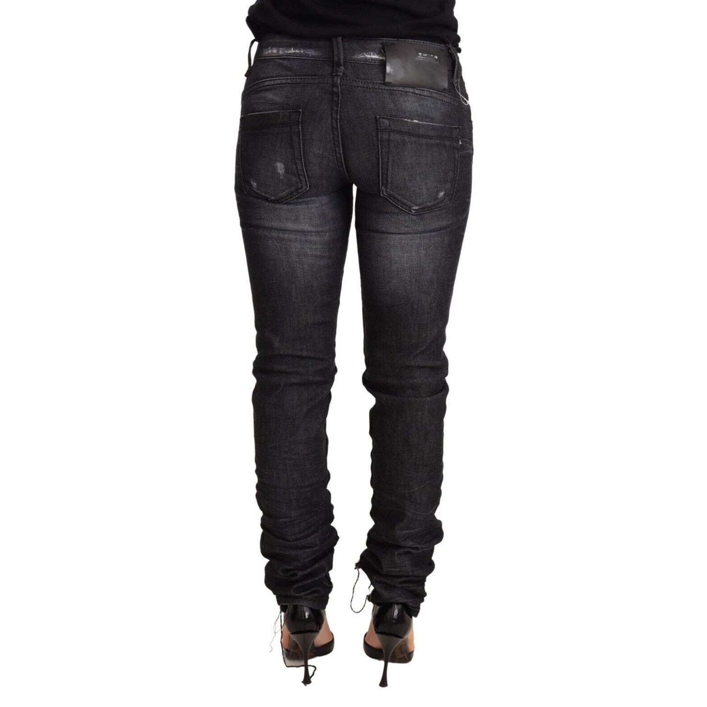 Acht Black Washed Cotton Low Waist Skinny Denim Trouser Jeans Acht