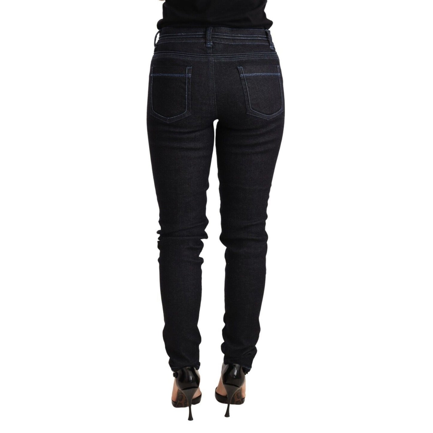 Acht Blue Cotton Low Waist Slim Fit Denim Women Trouser Jeans Acht