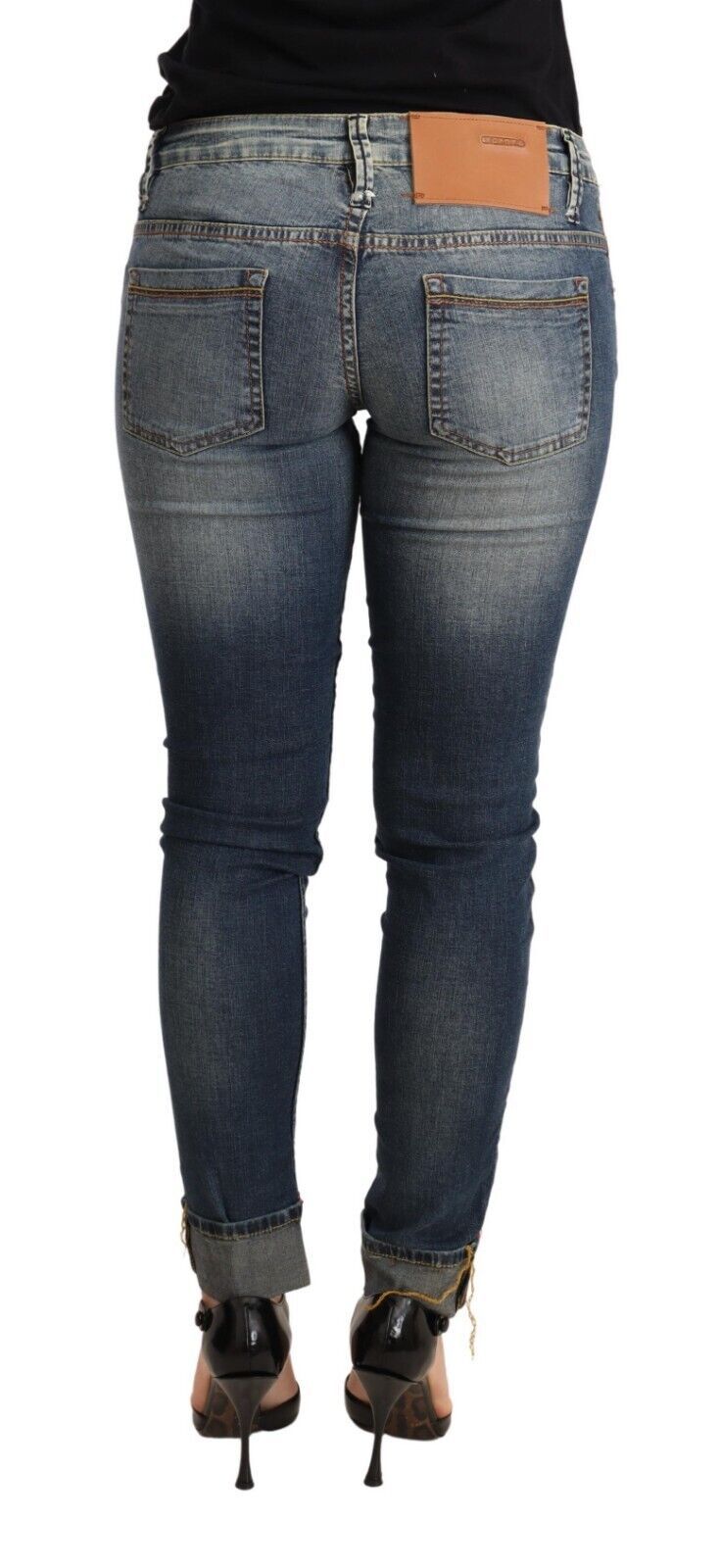 Acht Blue Washed Cotton Low Waist Skinny Denim Women Trouser Jeans Acht