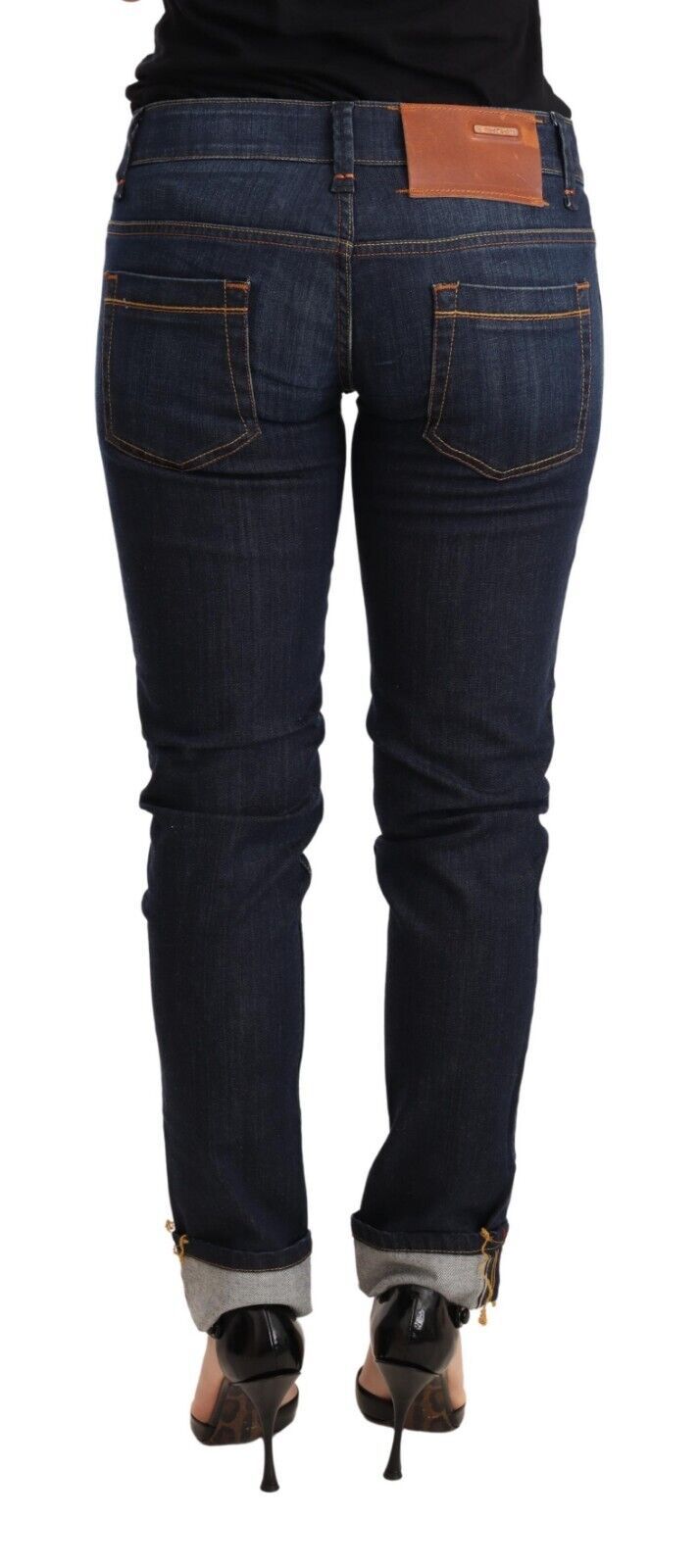 Acht Blue Washed Cotton Low Waist Skinny Denim Women Trouser Jeans Acht