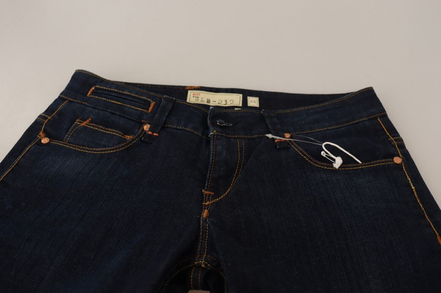 Acht Blue Washed Cotton Low Waist Skinny Denim Women Trouser Jeans Acht