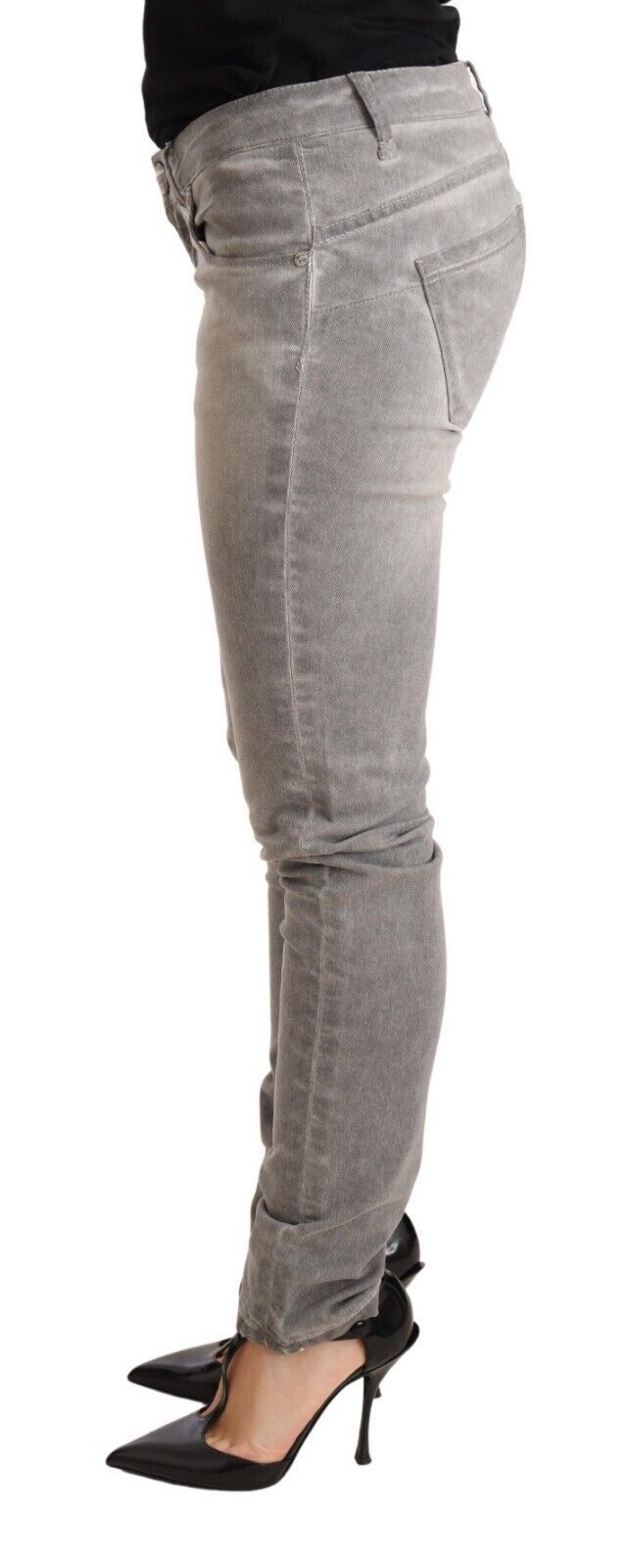 Acht Light Gray Washed Cotton Slim Fit Denim Women Trouser Jeans Acht