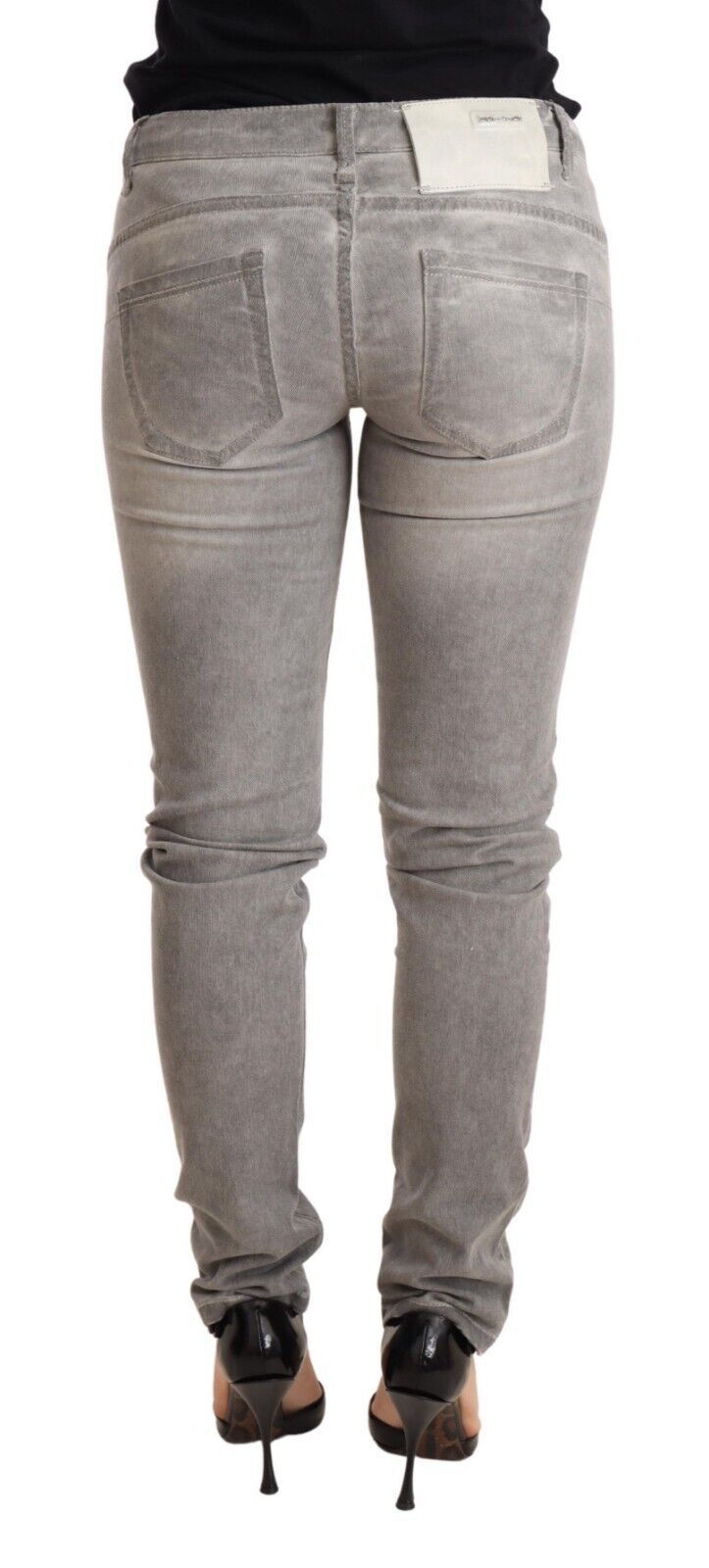 Acht Light Gray Washed Cotton Slim Fit Denim Women Trouser Jeans Acht