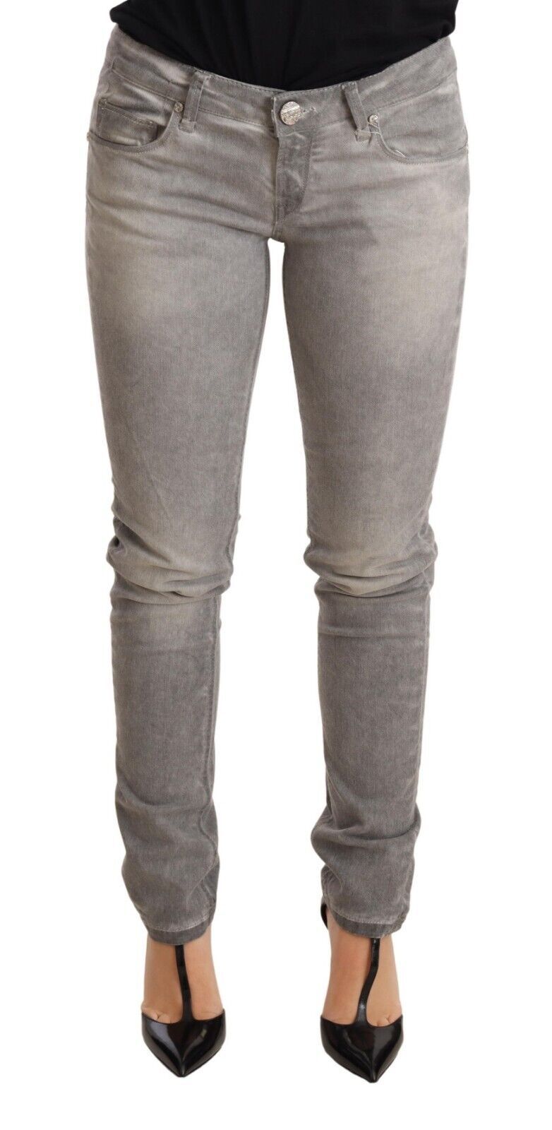 Acht Light Gray Washed Cotton Slim Fit Denim Women Trouser Jeans Acht