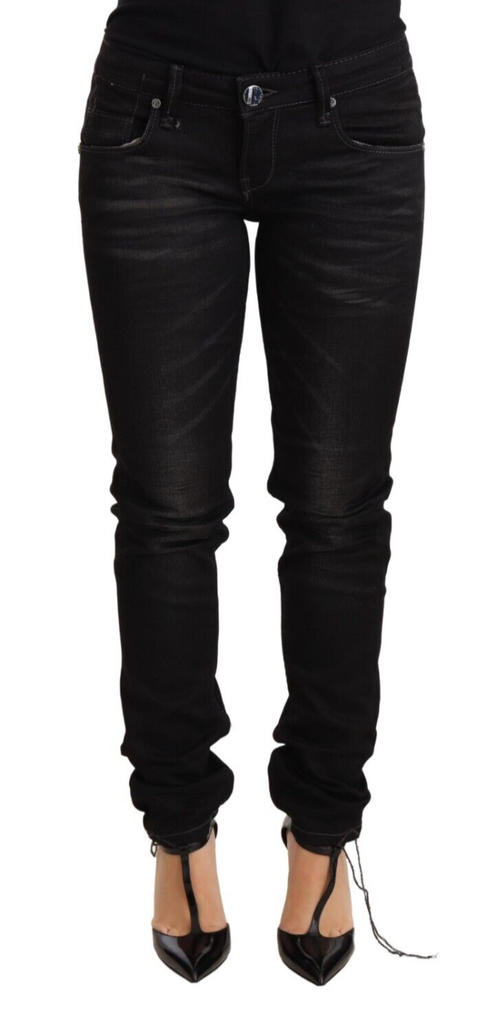 Acht Black Washed Cotton Slim Fit Denim Low Waist Trouser Jeans Acht