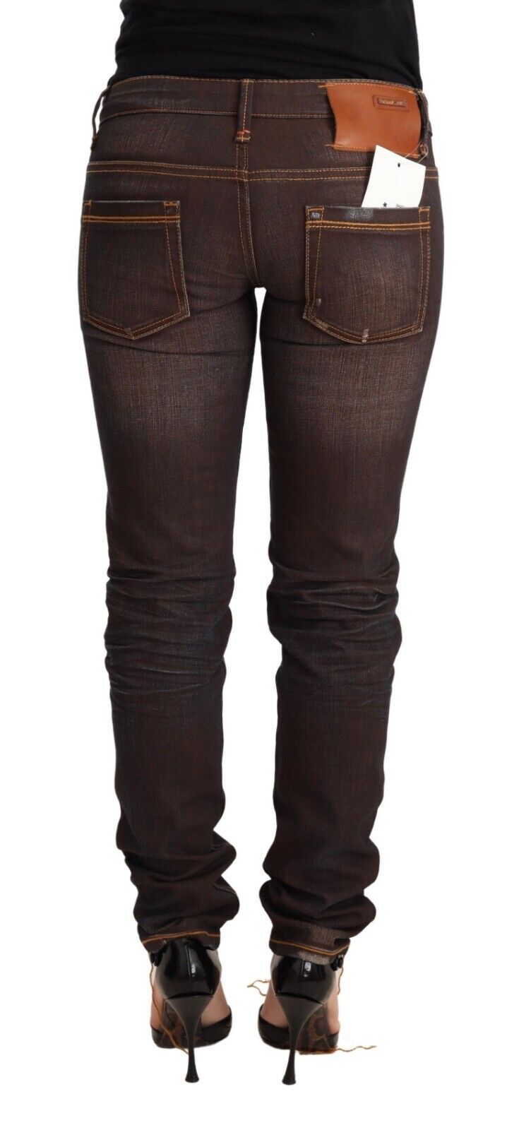 Acht Brown Washed Cotton Slim Fit Denim Low Waist Trouser Jeans Acht