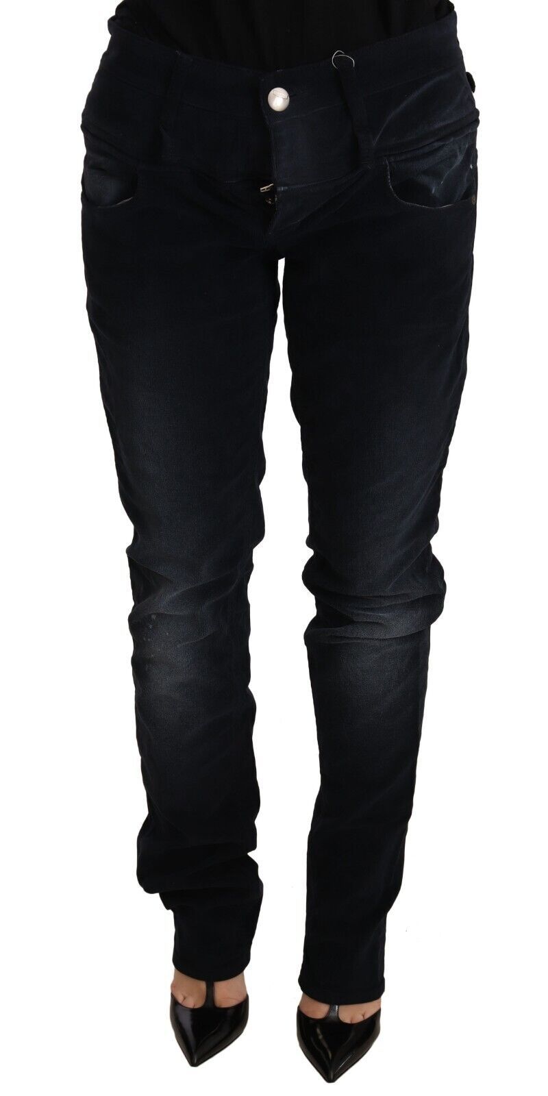 Acht Blue Washed Cotton Denim Low Waist Loose Fit Trousers Jeans Acht