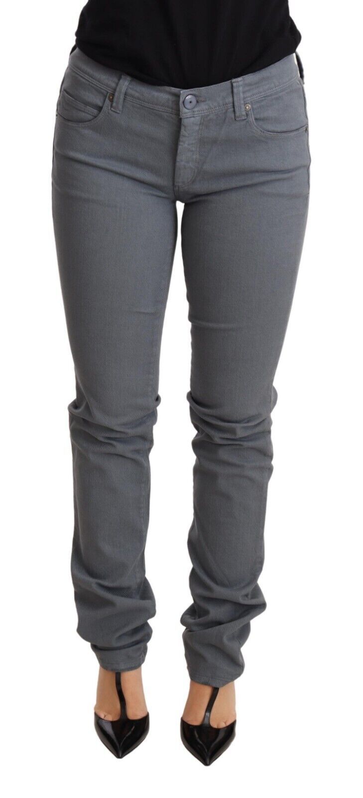 Ermanno Scervino Gray Low Waist Skinny Slim Trouser Cotton Jeans Ermanno Scervino
