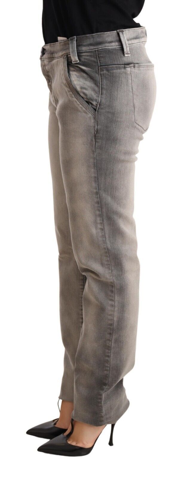 Ermanno Scervino Gray Washed Low Waist Skinny Trouser Cotton Jeans Ermanno Scervino