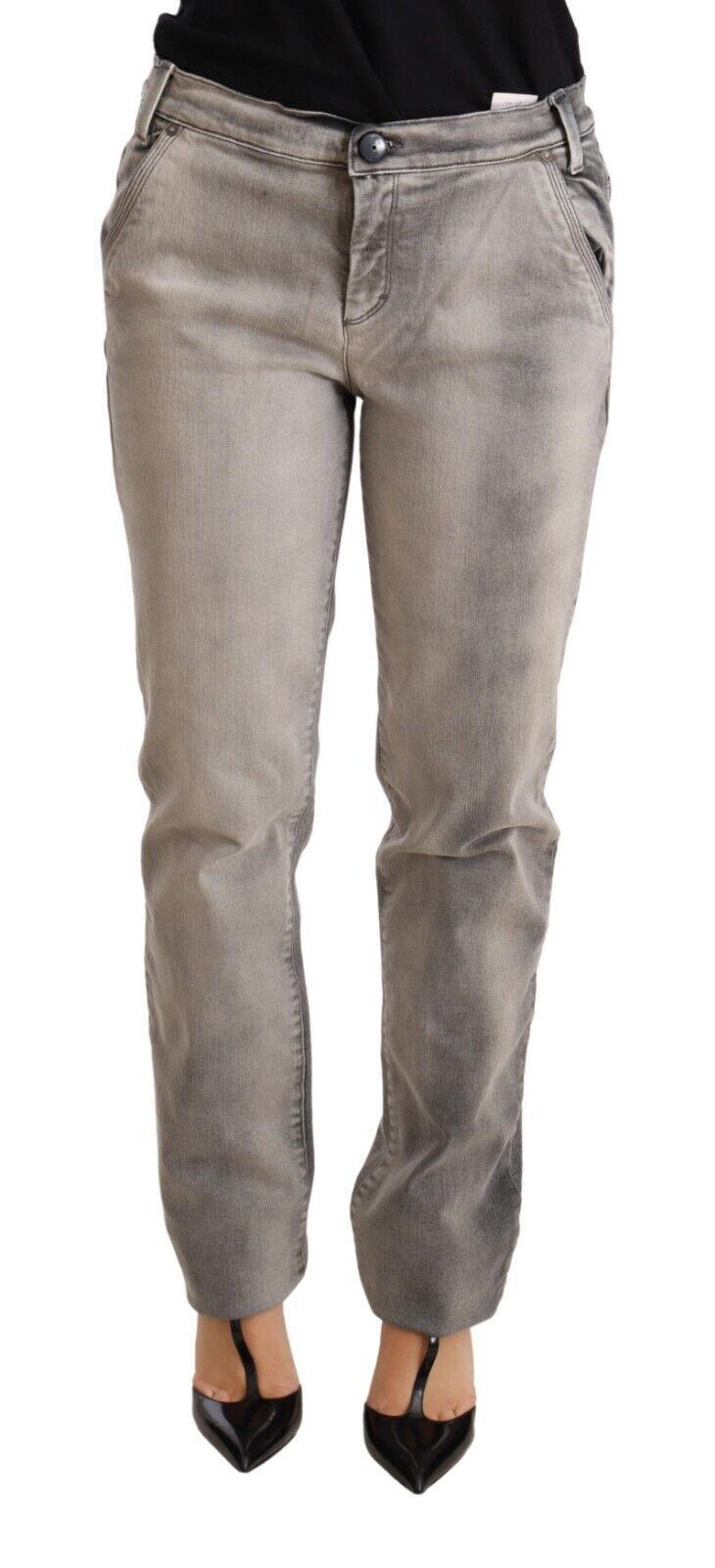 Ermanno Scervino Gray Washed Low Waist Skinny Trouser Cotton Jeans Ermanno Scervino