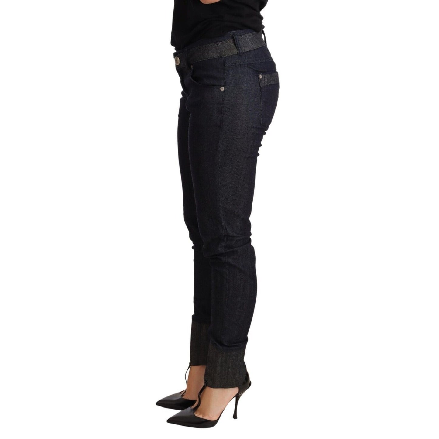 Ermanno Scervino Blue Skinny Folded Hem Denim Trouser Cotton Jeans Ermanno Scervino