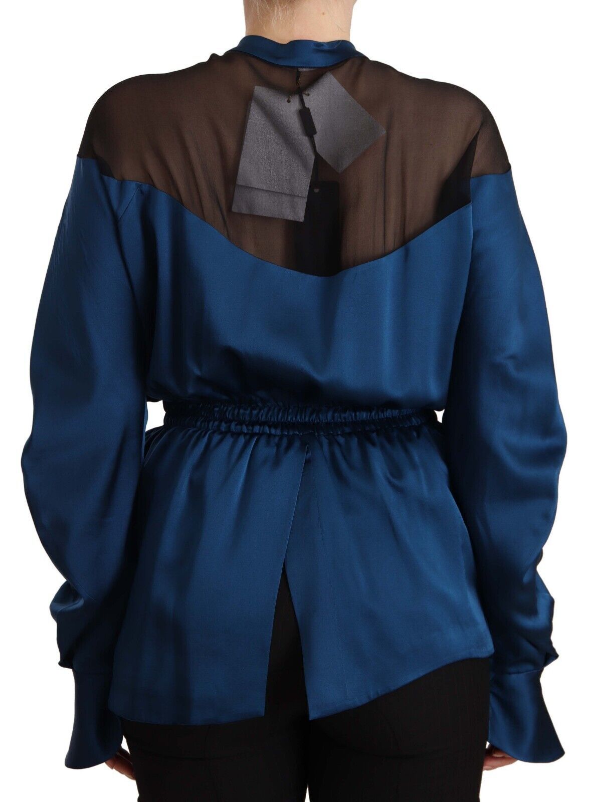 Masha Ma Blue Silk Long Sleeves Elastic Waist Top Blouse Masha Ma