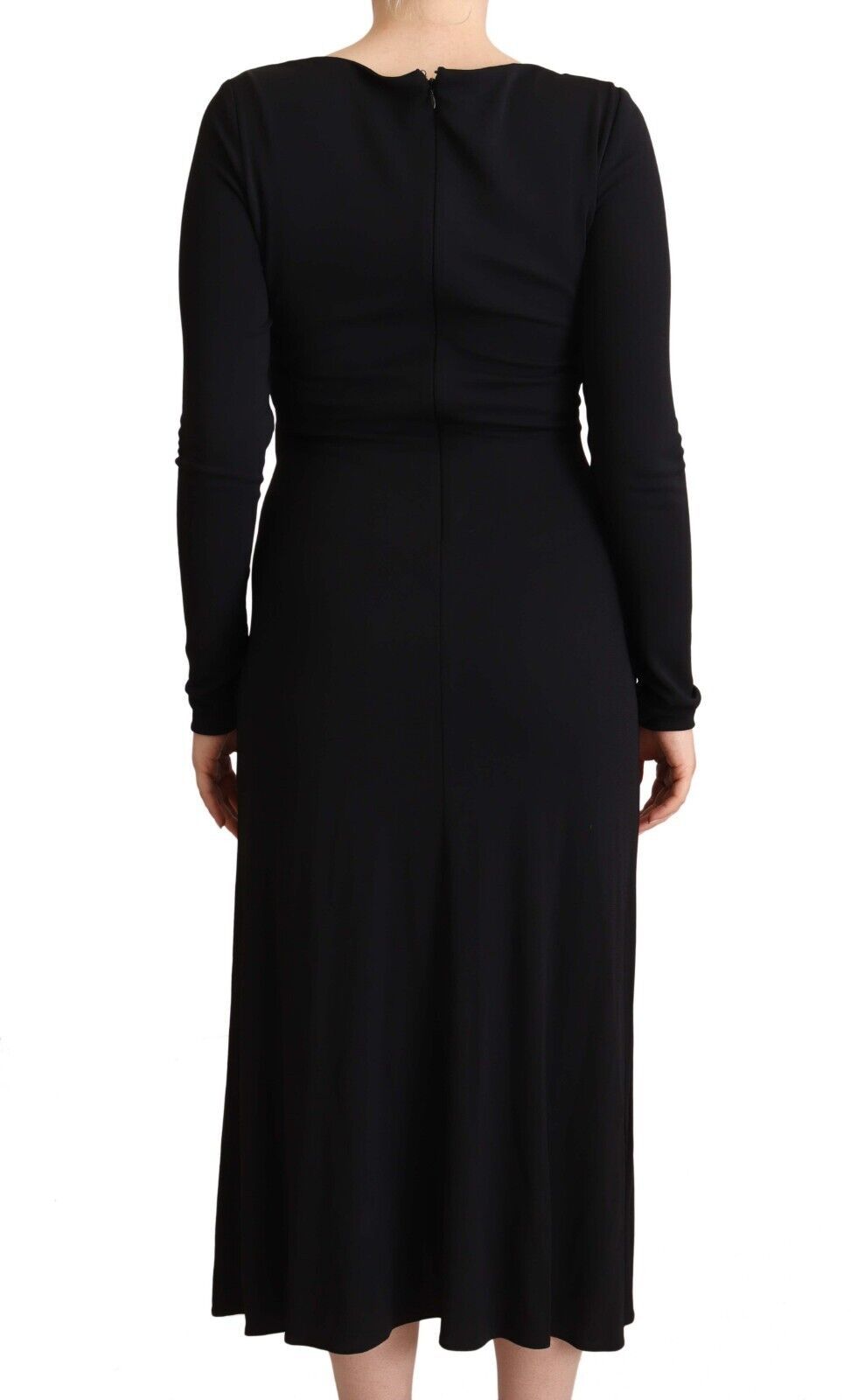 PINKO Black Nylon Stretch Long Sleeves Deep V-neck Maxi Dress PINKO