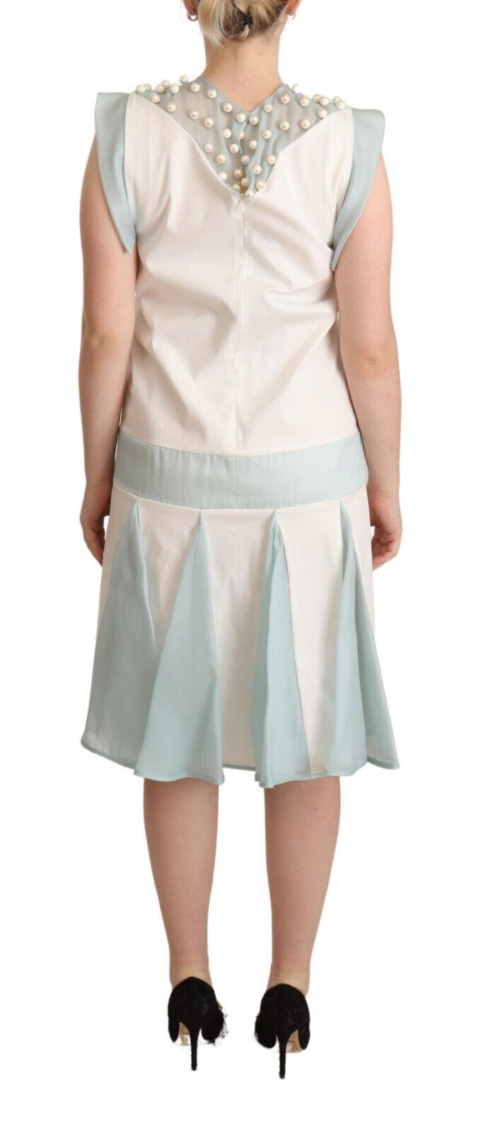 Sergei Grinko Multicolor Faux Pearl Sleeveless Shift Midi Dress Sergei Grinko