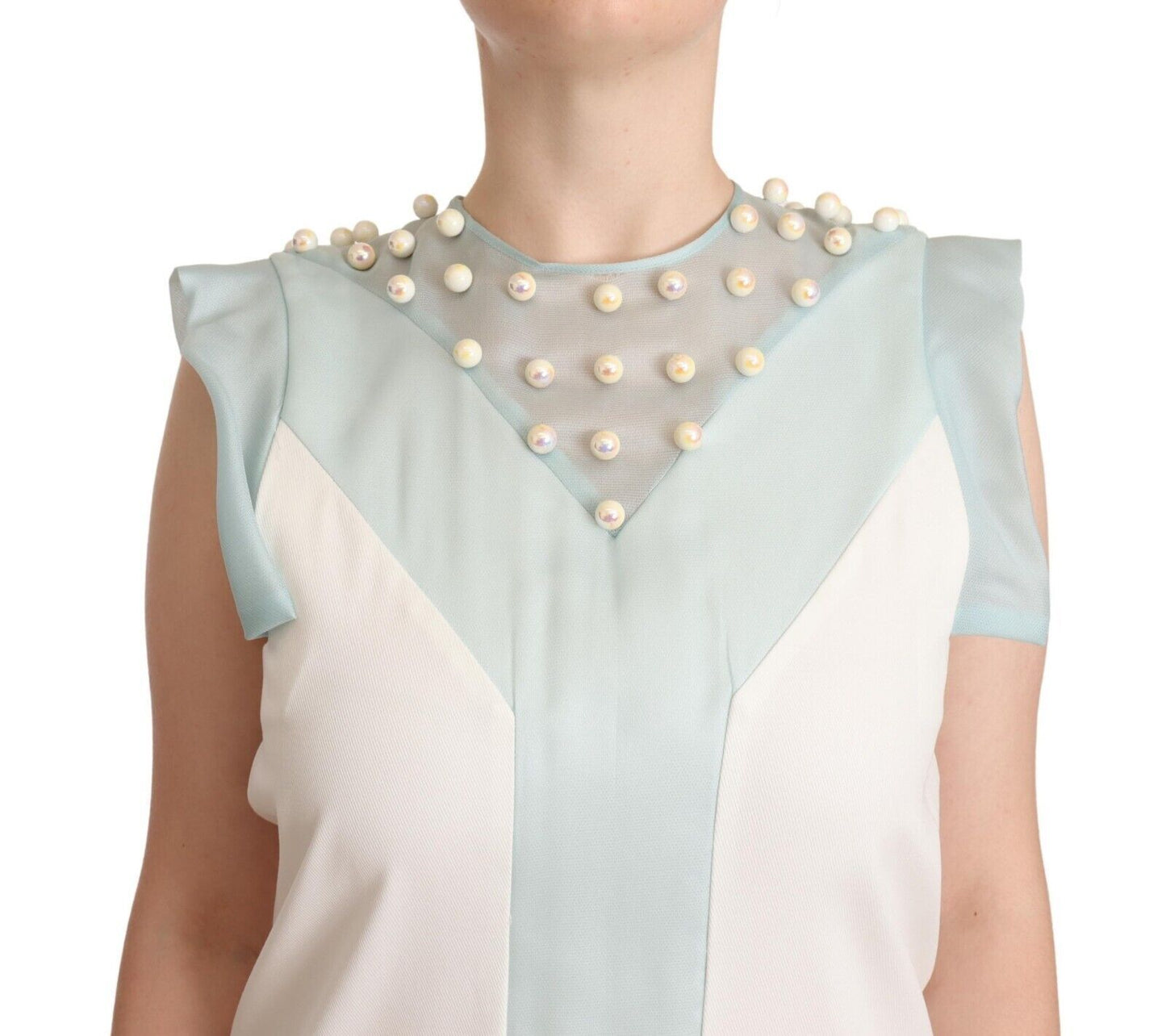 Sergei Grinko Multicolor Faux Pearl Sleeveless Shift Midi Dress Sergei Grinko