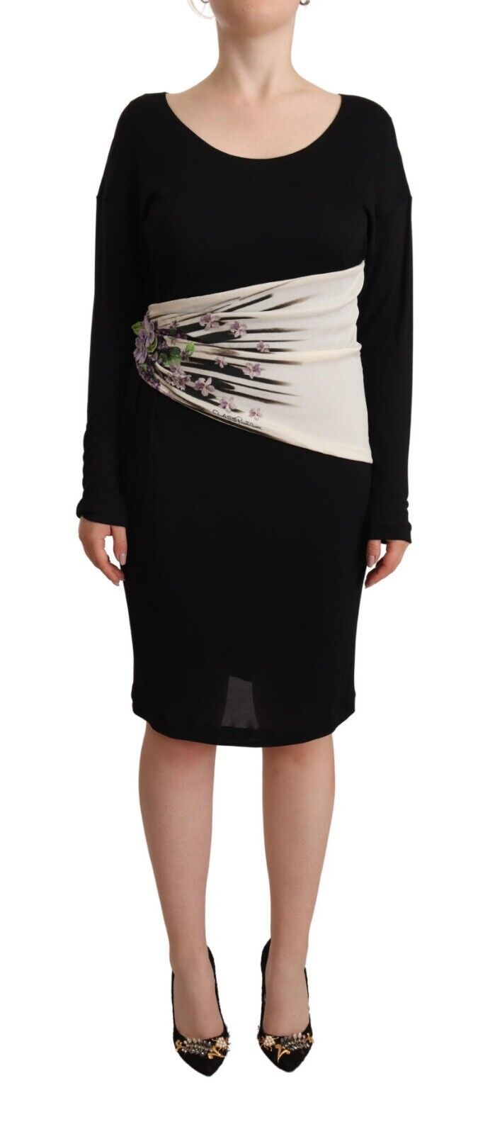 Roberto Cavalli Black Silver Sheath Knee Length Dress Roberto Cavalli