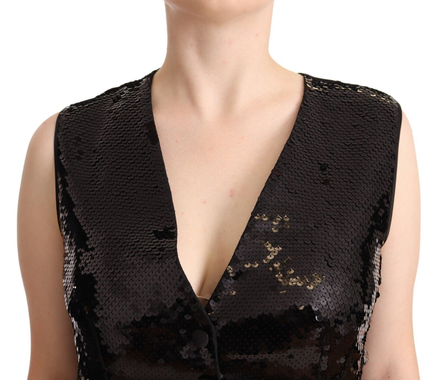 Dolce & Gabbana Black Sequin V-Neck Sleeveless Vest Tank Top Dolce & Gabbana