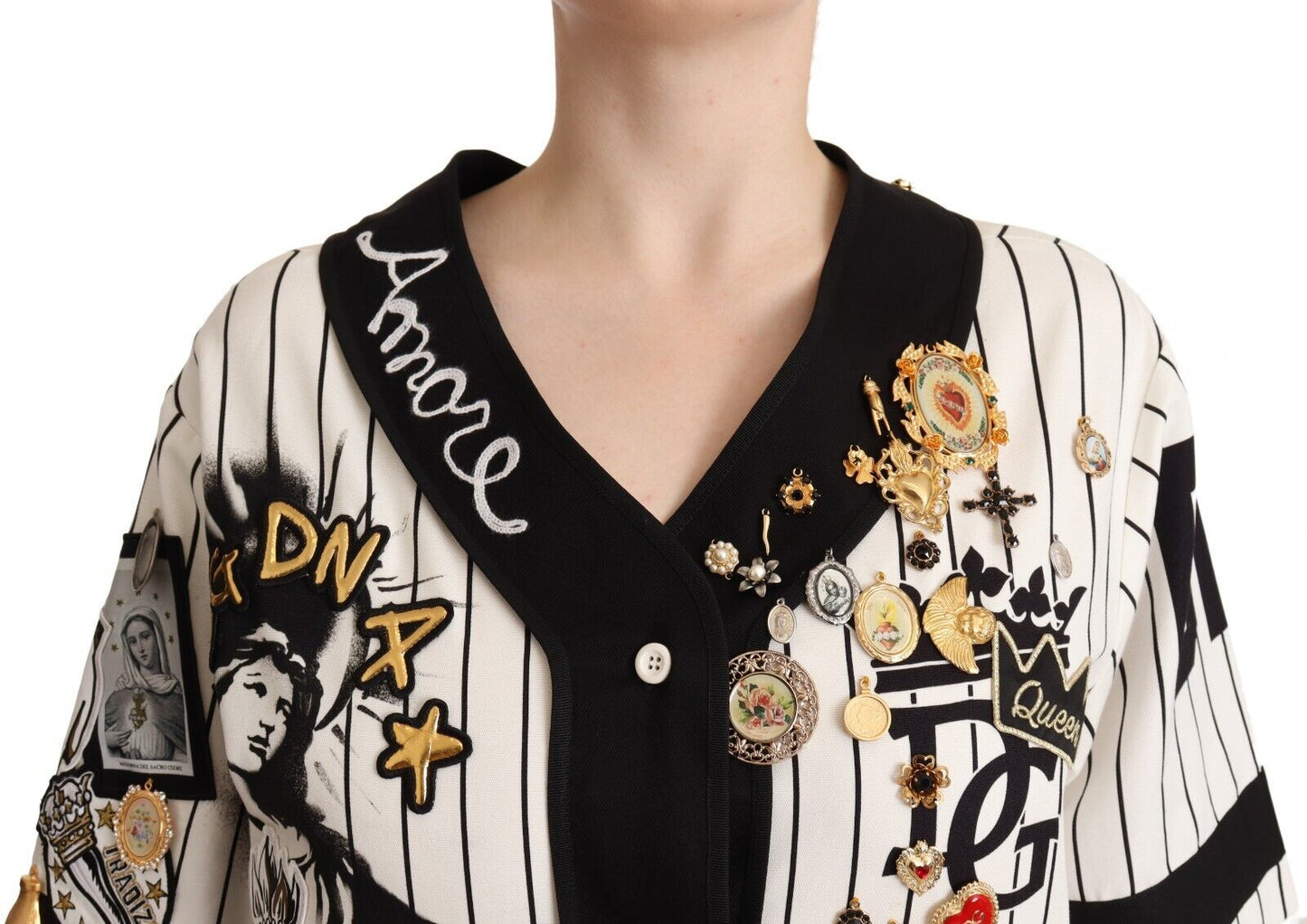 Dolce & Gabbana White Cotton Crystal Charms Amore Shirt Dolce & Gabbana