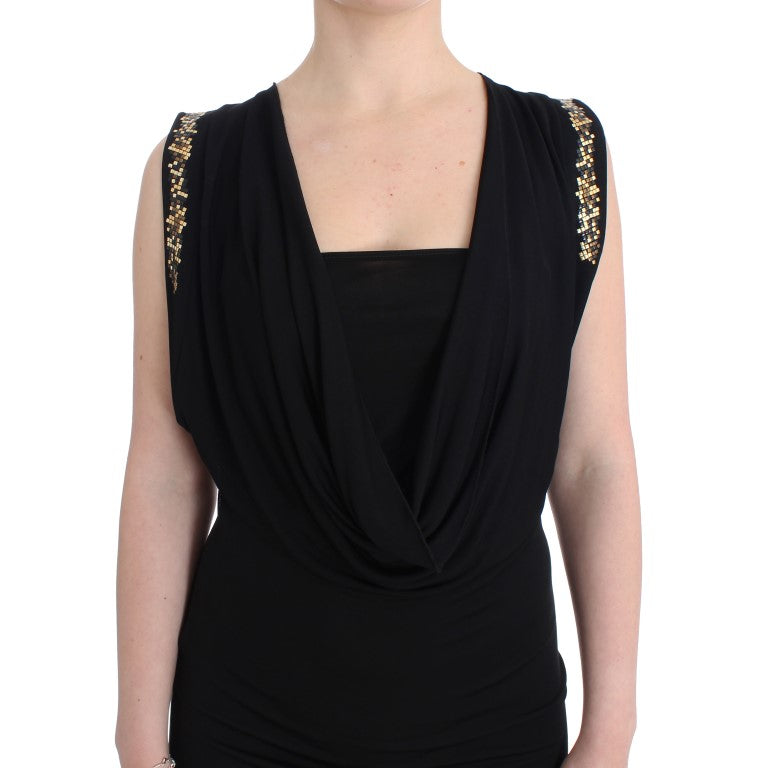 Roccobarocco Black Embellished Jersey Mini Sheath Short Dress Roccobarocco