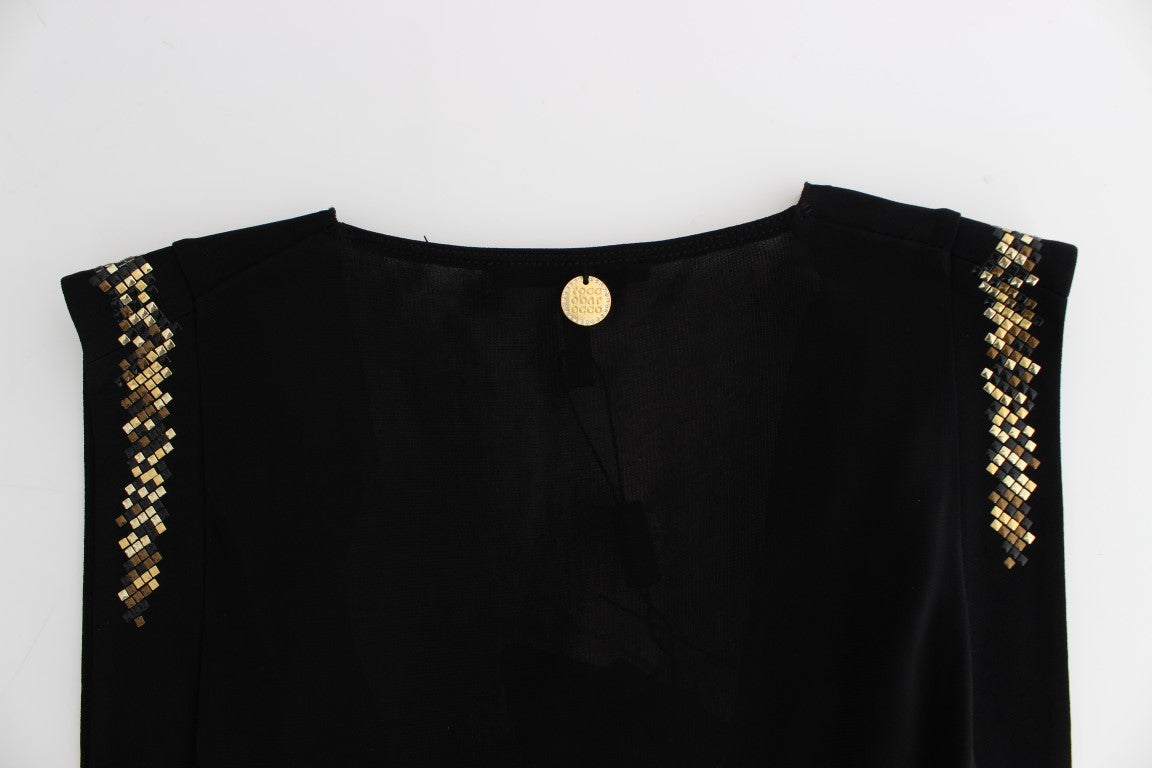 Roccobarocco Black Embellished Jersey Mini Sheath Short Dress Roccobarocco
