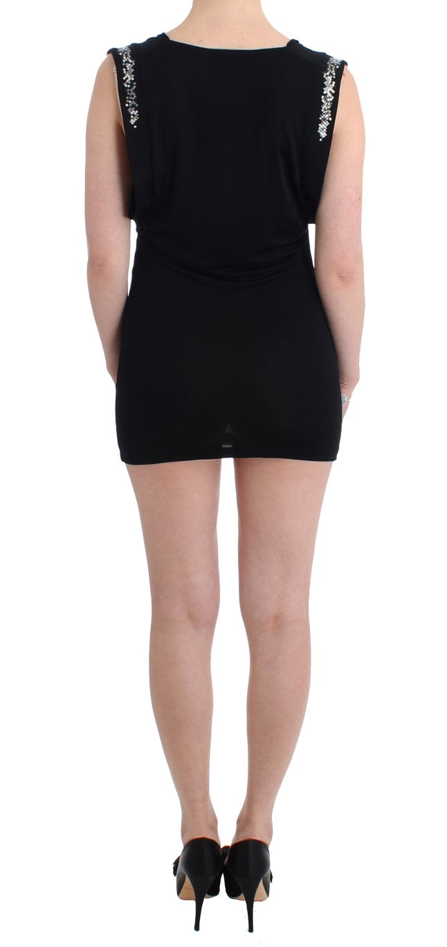 Roccobarocco Black Embellished Jersey Mini Sheath Short Dress Roccobarocco