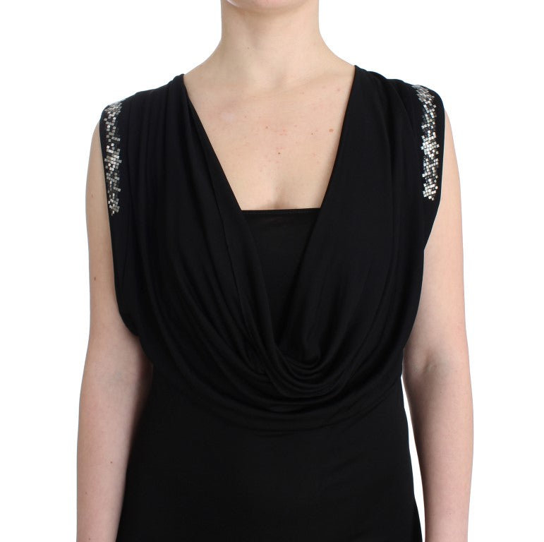 Roccobarocco Black Embellished Jersey Mini Sheath Short Dress Roccobarocco
