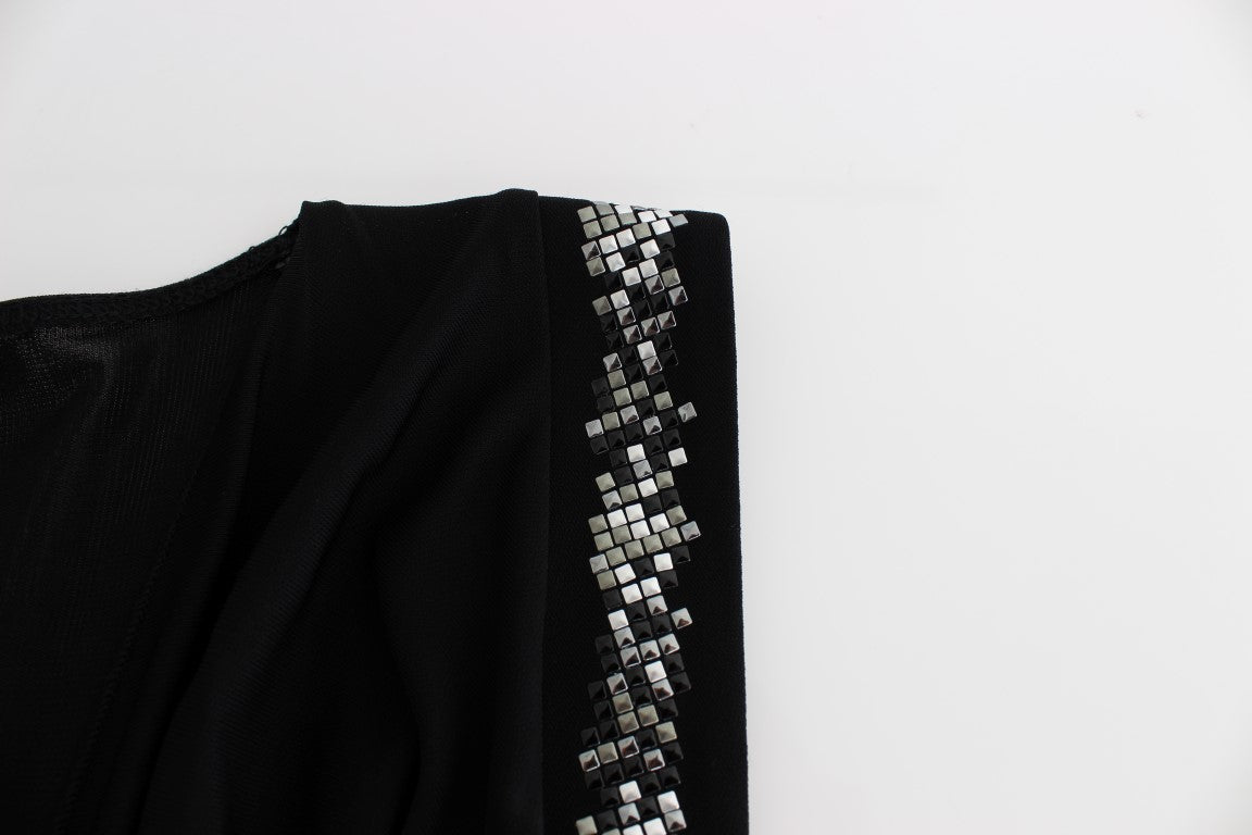 Roccobarocco Black Embellished Jersey Mini Sheath Short Dress Roccobarocco