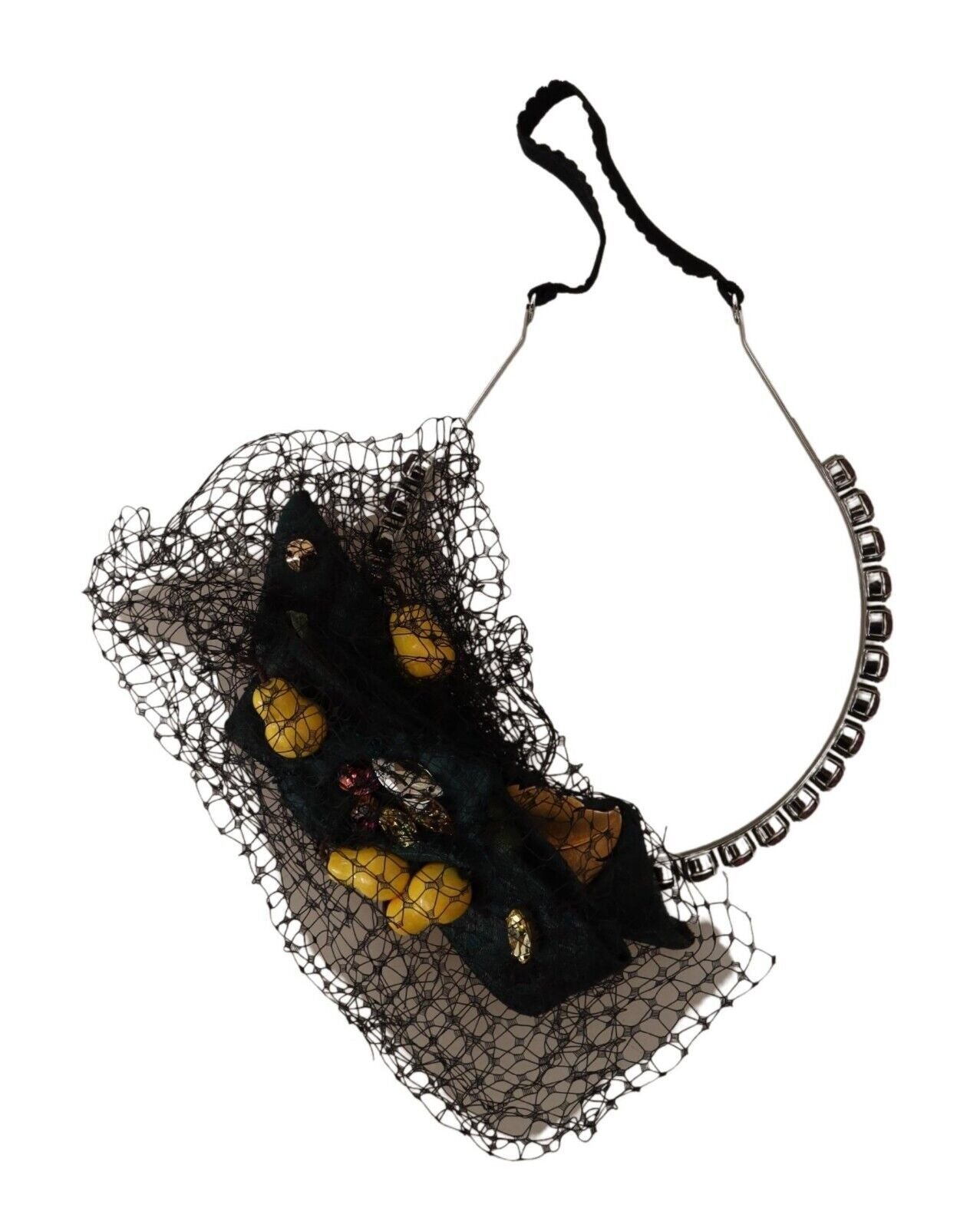 Dolce & Gabbana Silver Tiara Crystals Fruits Black Mesh Diadem Headband Dolce & Gabbana