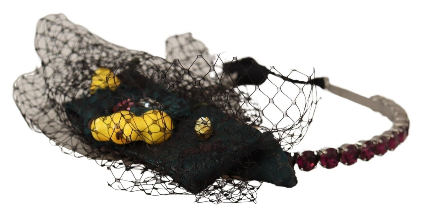 Dolce & Gabbana Silver Tiara Crystals Fruits Black Mesh Diadem Headband Dolce & Gabbana