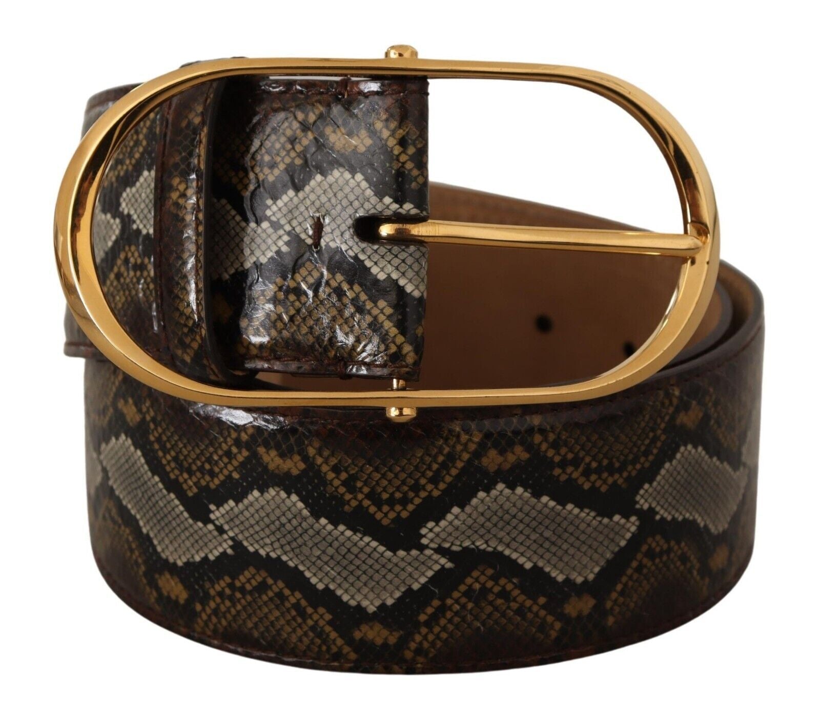 Dolce & Gabbana Brown Python Leather Gold Oval Buckle Belt Dolce & Gabbana