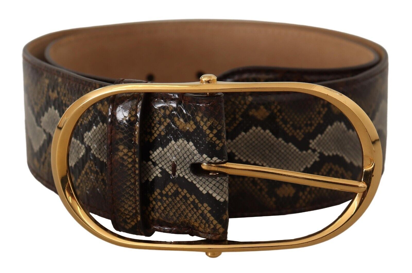 Dolce & Gabbana Brown Python Leather Gold Oval Buckle Belt Dolce & Gabbana