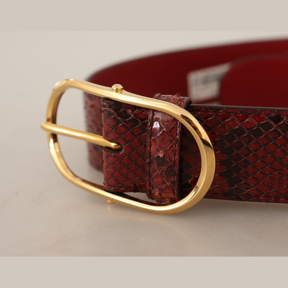 Dolce & Gabbana Red Exotic Leather Gold Oval Buckle Belt