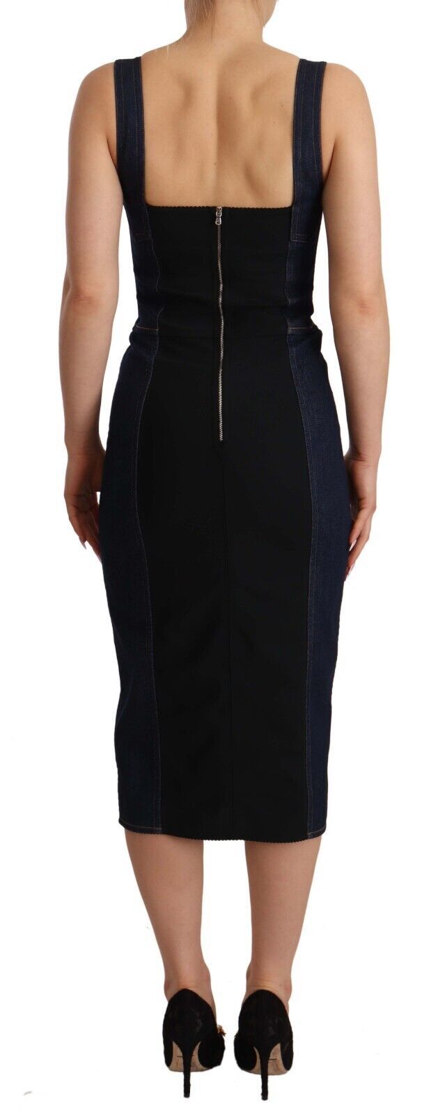 Dolce & Gabbana Dark Blue Cotton Denim Sheath Midi Dress Dolce & Gabbana