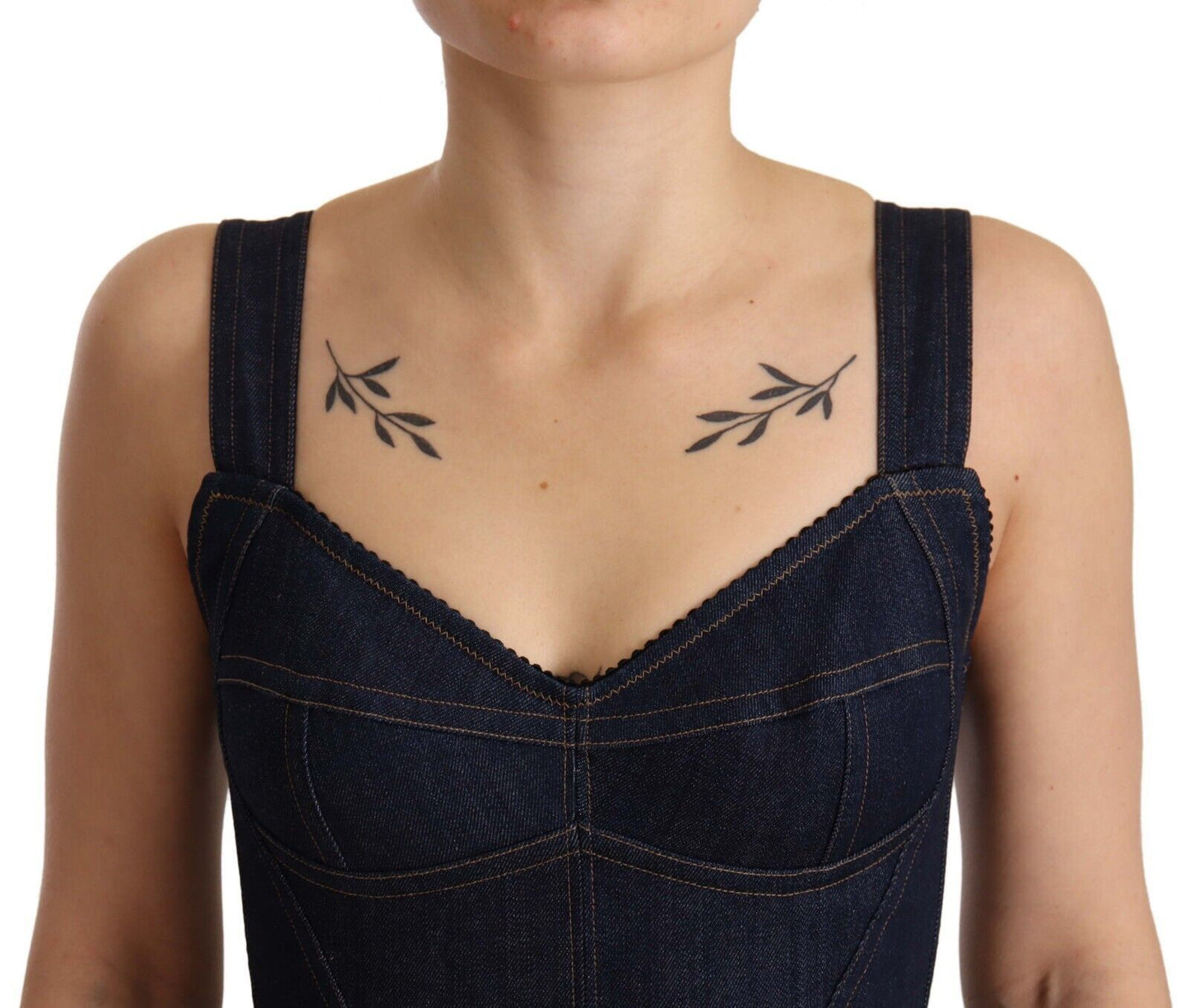 Dolce & Gabbana Dark Blue Cotton Denim Sheath Midi Dress Dolce & Gabbana