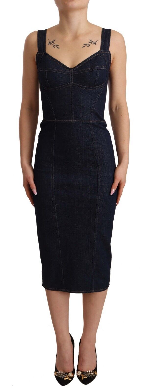 Dolce & Gabbana Dark Blue Cotton Denim Sheath Midi Dress Dolce & Gabbana