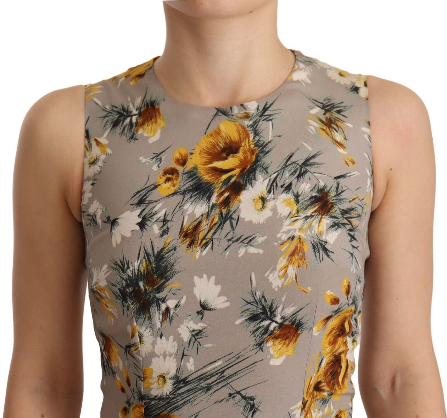 Dolce & Gabbana Gray Silk Stretch Floral Sheath Mini Dress Dolce & Gabbana