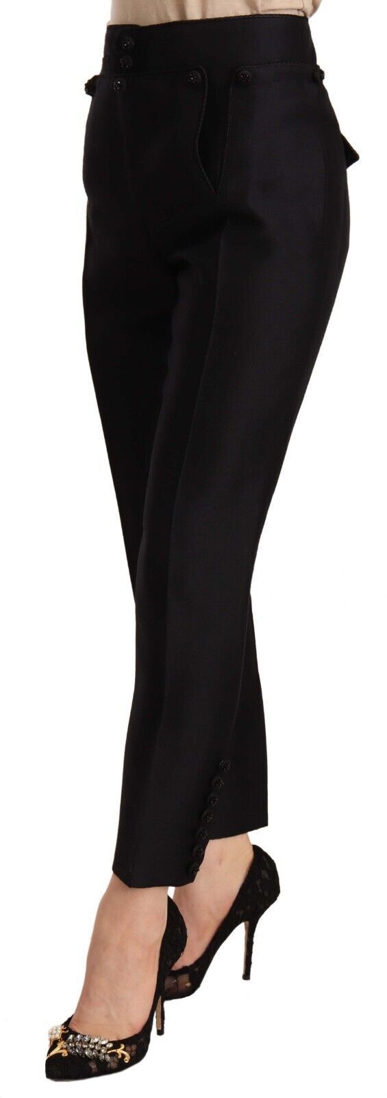 Dsquared² Black Button Embellished Cropped High Waist Pants Dsquared²